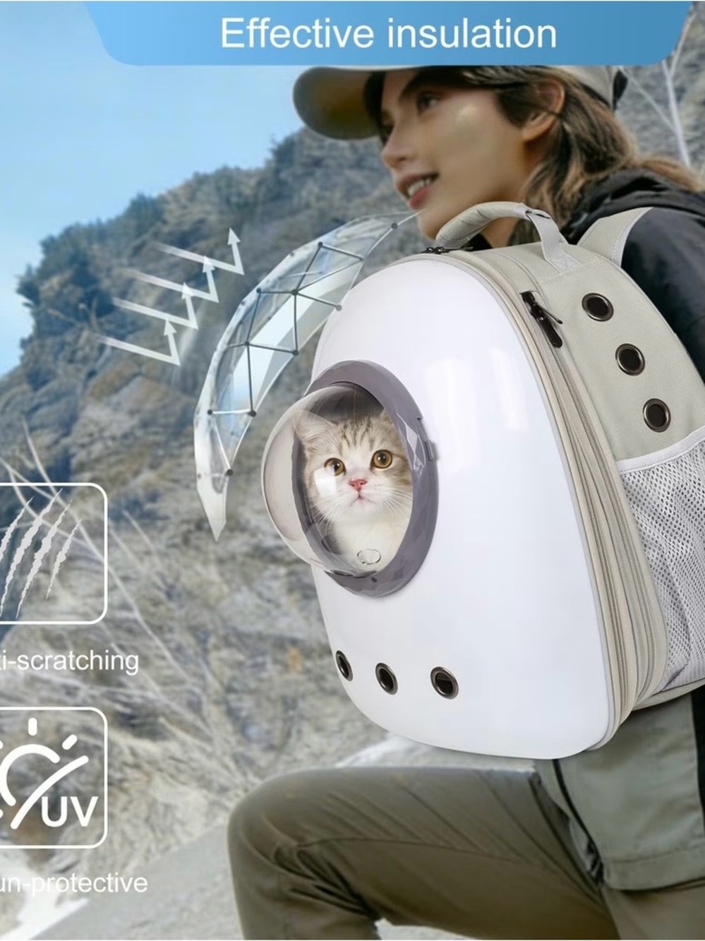Expandable Bubble Pet Carrier Backpack in Light Gray & White - Picture 6 of 16